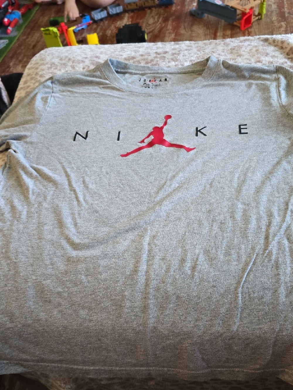 Nike Gray Tee with Red Jumpman and Black NIKE Letters